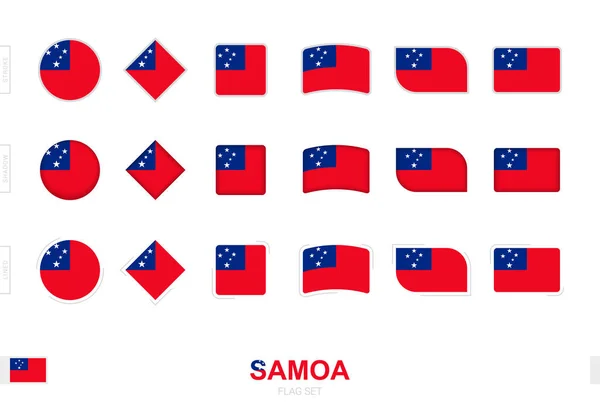 Set Bandiere Samoa Bandiere Semplici Samoa Con Tre Diversi Effetti — Vettoriale Stock