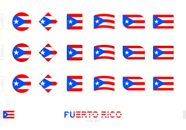 Set Bandiere Porto Rico Bandiere Semplici Porto Rico Con Tre — Vettoriale Stock