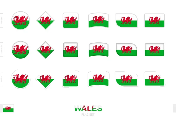 Jeu Drapeaux Pays Galles Drapeaux Simples Pays Galles Avec Trois — Image vectorielle