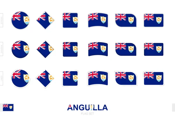 Anguilla Flaga Zestaw Proste Flagi Anguilla Trzech Różnych Efektów — Wektor stockowy