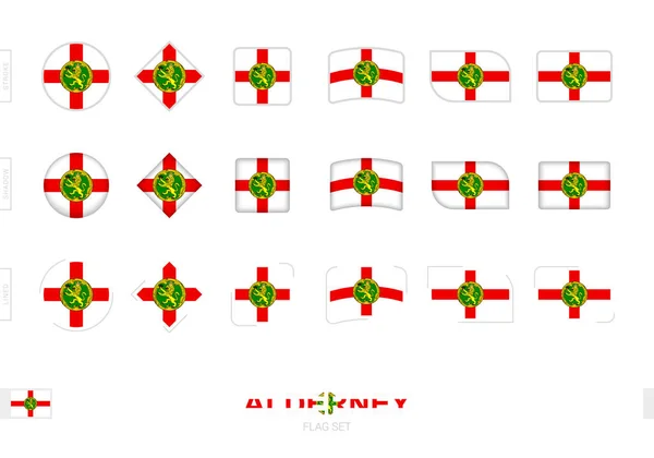 Conjunto Bandeiras Alderney Bandeiras Simples Alderney Com Três Efeitos Diferentes —  Vetores de Stock