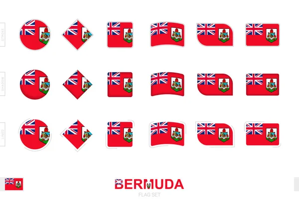 Set Bandiere Bermuda Bandiere Semplici Delle Bermuda Con Tre Effetti — Vettoriale Stock