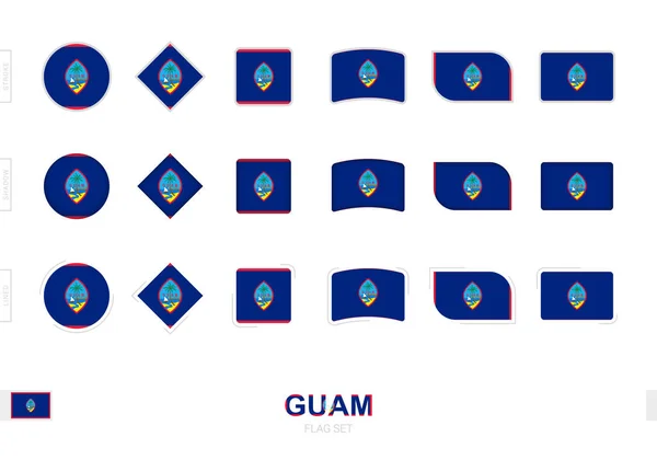 Juego Banderas Guam Banderas Simples Guam Con Tres Efectos Diferentes — Vector de stock