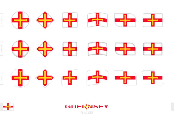 Guernsey Vlag Set Eenvoudige Vlaggen Van Guernsey Met Drie Verschillende — Stockvector