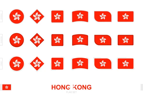 Hong Kong Flag Set Simple Flags Hong Kong Three Different — Stock Vector