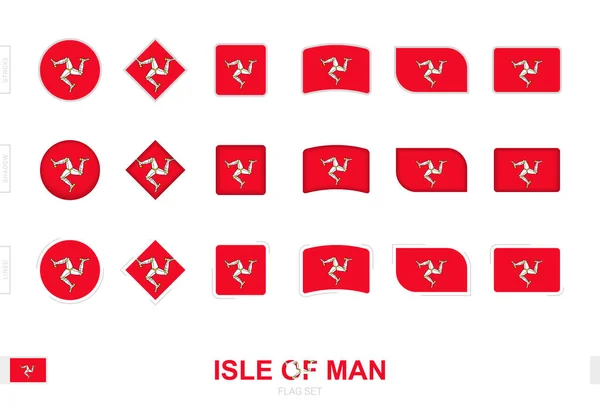 Juego Banderas Isla Man Banderas Simples Isla Man Con Tres — Archivo Imágenes Vectoriales