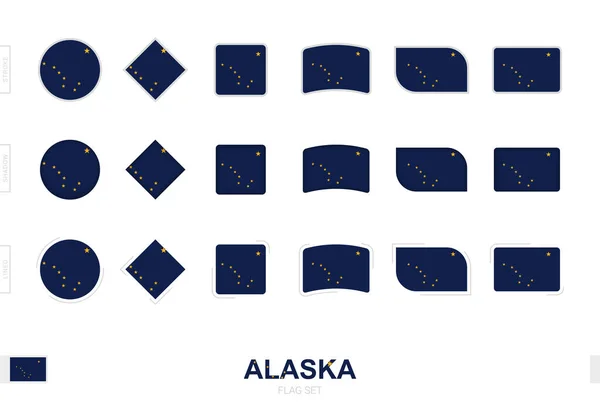 Jeu Drapeaux Alaska Drapeaux Simples Alaska Avec Trois Effets Différents — Image vectorielle