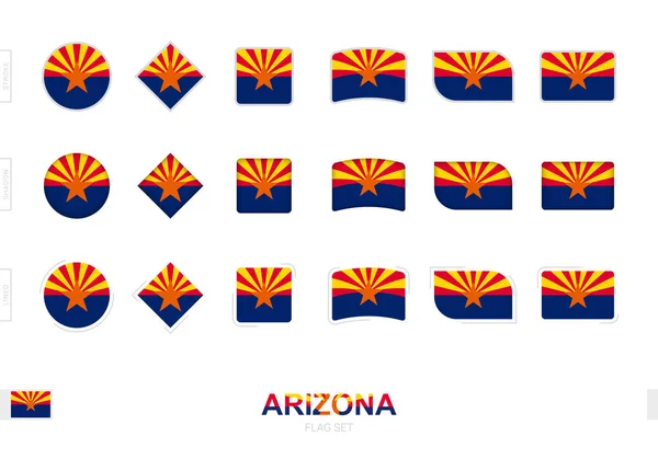 Juego Banderas Arizona Banderas Simples Arizona Con Tres Efectos Diferentes — Archivo Imágenes Vectoriales