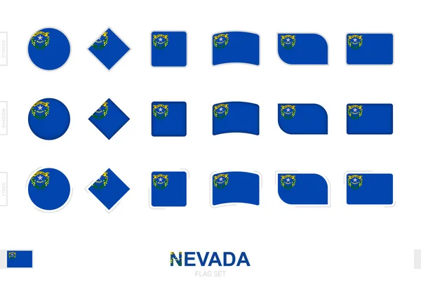 Zestaw Flagi Nevada Proste Flagi Nevady Trzema Różnymi Efektami — Wektor stockowy