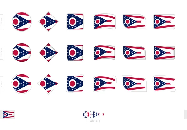 Ohio Vlag Set Eenvoudige Vlaggen Van Ohio Met Drie Verschillende — Stockvector