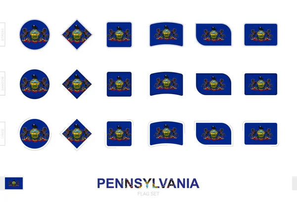 Pennsylvania Flagga Uppsättning Enkla Flaggor Pennsylvania Med Tre Olika Effekter — Stock vektor