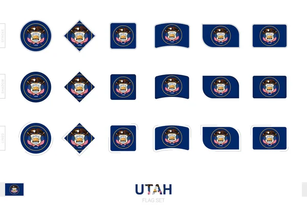 Utahova Vlajka Nastavena Jednoduché Vlajky Utahu Třemi Různými Efekty — Stockový vektor