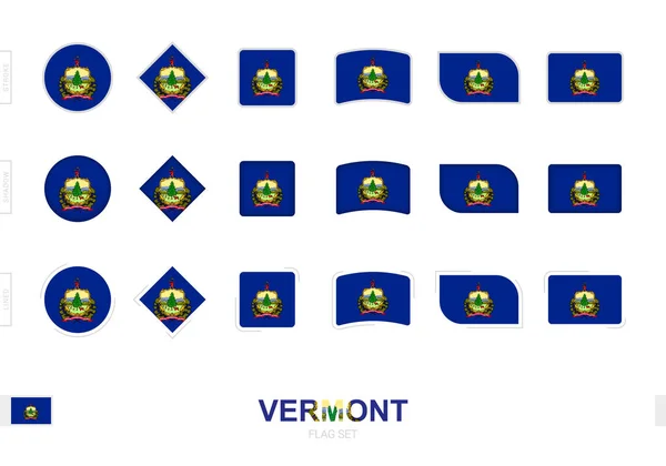 Set Bandiera Vermont Bandiere Semplici Del Vermont Con Tre Diversi — Vettoriale Stock