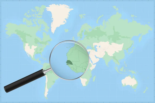 Weltkarte Mit Der Lupe Auf Einer Senegal Karte — Stockvektor