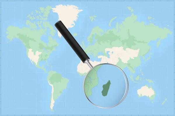 Mapa Světa Lupou Mapě Madagaskaru — Stockový vektor