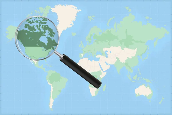 Map World Magnifying Glass Map Canada — Stock Vector