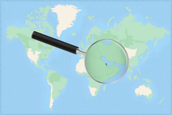 Map World Magnifying Glass Map Qatar — Stock Vector