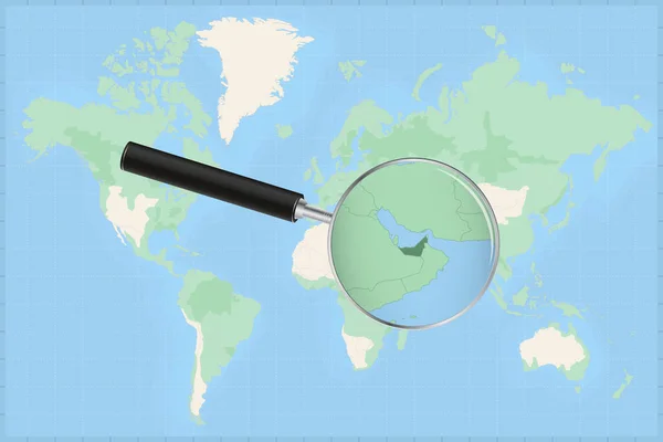 Weltkarte Mit Der Lupe Auf Einer Karte Der Vereinigten Arabischen — Stockvektor