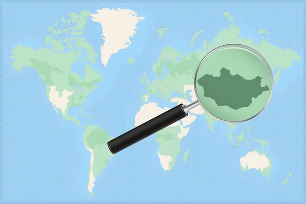 Mapa Mundo Com Uma Lupa Mapa Mongólia — Vetor de Stock