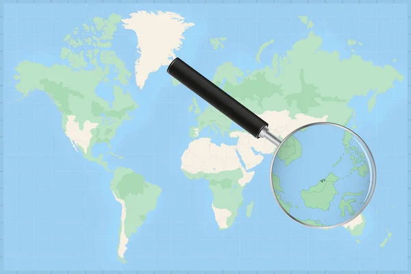 Map World Magnifying Glass Map Brunei — Stock Vector