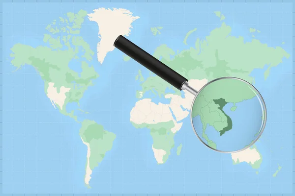 Mapa Del Mundo Con Lupa Mapa Vietnam — Vector de stock