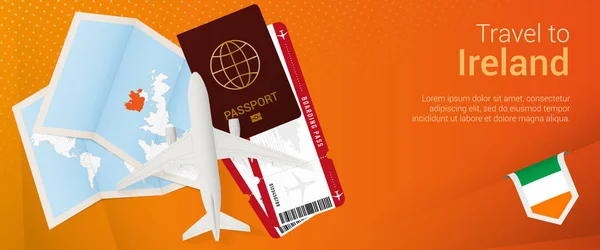 Travel Ireland Pop Banner Trip Banner Passport Tickets Airplane Boarding — Stock Vector