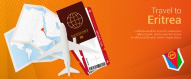 Eritre pop-under bayrağına git. Pasaport, bilet, uçak, biniş kartı, harita ve Eritre bayrağıyla seyahat bayrağı.