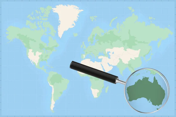 Mapa Del Mundo Con Lupa Mapa Australia — Vector de stock
