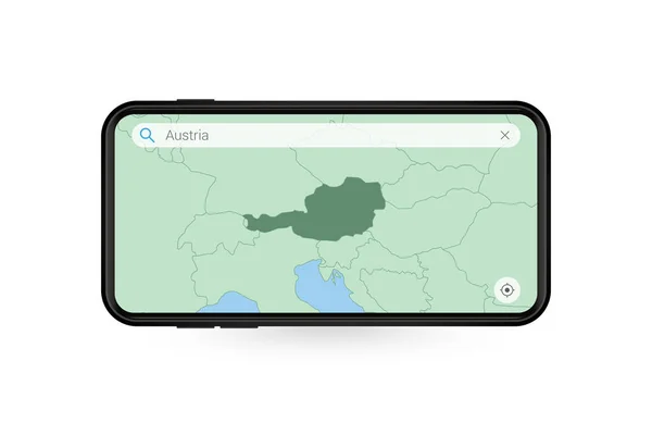 オーストリアの地図スマートフォン地図アプリでオーストリアを検索します 携帯電話におけるオーストリアの地図 — ストックベクタ