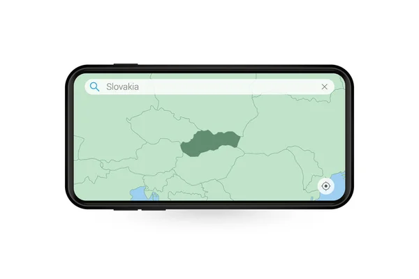 スマートフォン地図アプリケーションでスロバキアの地図を検索します スロバキア地図携帯電話 — ストックベクタ