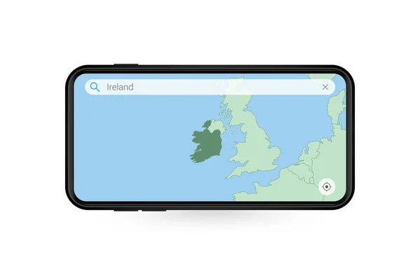 Searching Map Ireland Smartphone Map Application Map Ireland Cell Phone — Stock Vector