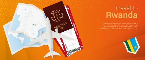 Podróż Rwandy Baner Pop Baner Wycieczkowy Paszportem Biletami Samolotem Kartą — Wektor stockowy