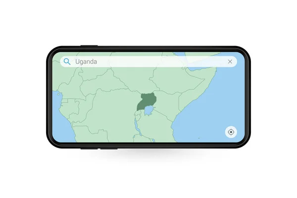Pesquisando Mapa Uganda Aplicativo Mapa Smartphone Mapa Uganda Celular —  Vetores de Stock