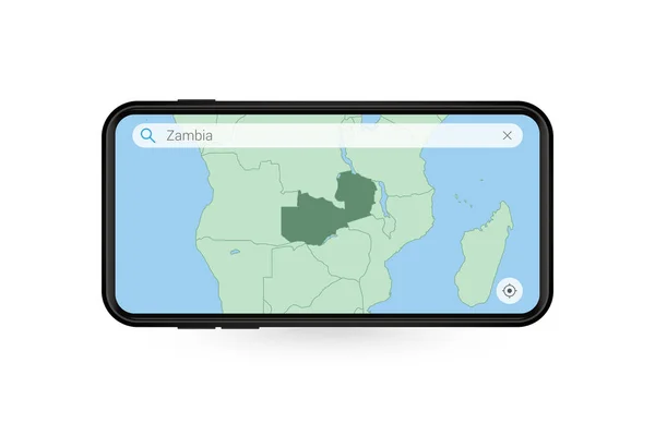 Keresés Térképen Zambia Smartphone Map Alkalmazás Térkép Zambia Mobiltelefon — Stock Vector