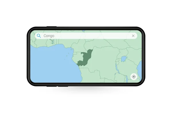 スマートフォン地図アプリケーションでコンゴの地図を検索しましょう コンゴ地図携帯電話 — ストックベクタ