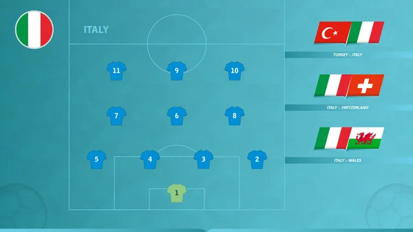 Voetbalteam Van Italië Met Gewenste Systeemvorming Icoon Voor Groepswedstrijden Van — Stockvector