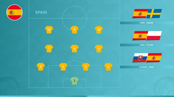 Voetbalteam Van Spanje Met Gewenste Systeemvorming Icoon Voor Groepswedstrijden Van — Stockvector