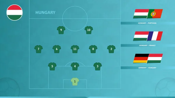 Equipo Fútbol Hungría Con Formación Del Sistema Preferido Icono Para — Vector de stock