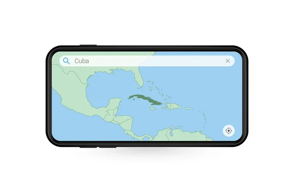Wyszukiwanie Mapy Kuby Aplikacji Map Smartfonów Mapa Kuby Telefonie Komórkowym — Wektor stockowy