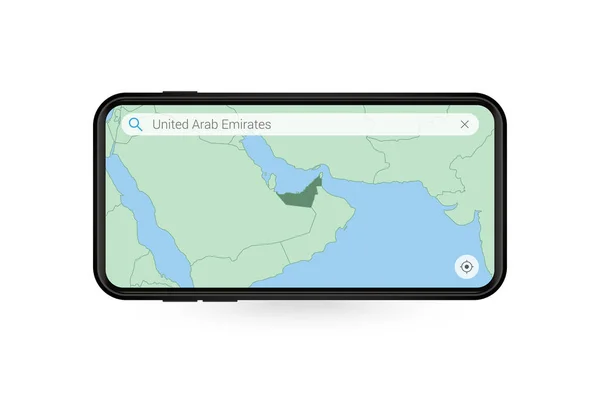 Vyhledávání Mapě Spojených Arabských Emirátů Aplikaci Smartphone Map Mapa Spojených — Stockový vektor