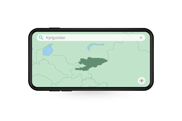 スマートフォン地図アプリケーションでキルギスの地図 キルギス地図携帯電話 — ストックベクタ
