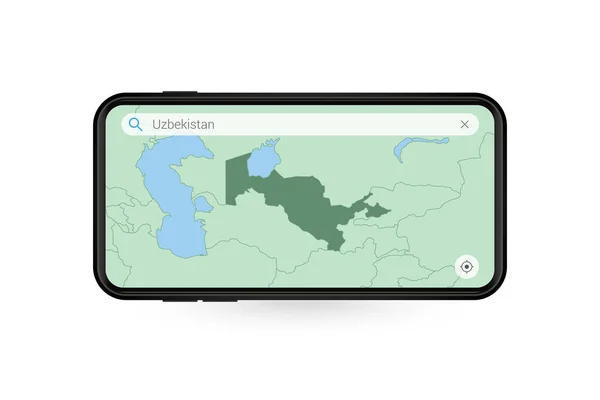 Pesquisando Mapa Uzbequistão Aplicativo Mapa Smartphone Mapa Uzbequistão Celular — Vetor de Stock