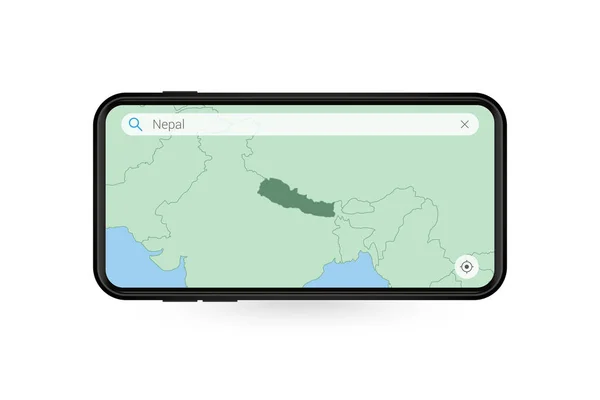 Ricerca Mappa Nepal Nell Applicazione Della Mappa Smartphone Mappa Del — Vettoriale Stock