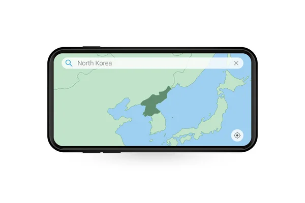 Recherche Carte Corée Nord Dans Application Carte Smartphone Carte Corée — Image vectorielle