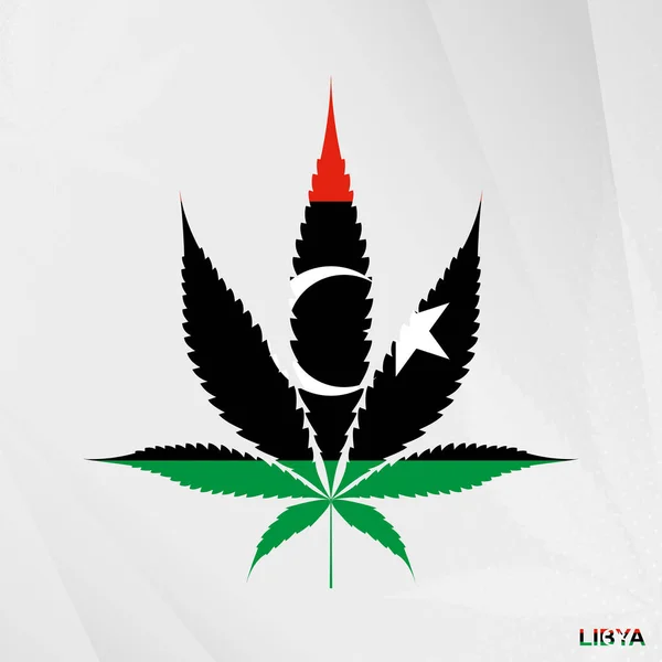 Bandeira Líbia Forma Folha Maconha Conceito Legalização Cannabis Líbia —  Vetores de Stock