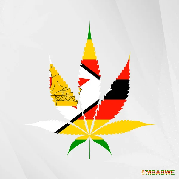 Bandera Zimbabwe Forma Hoja Marihuana Concepto Legalización Cannabis Zimbabue — Vector de stock