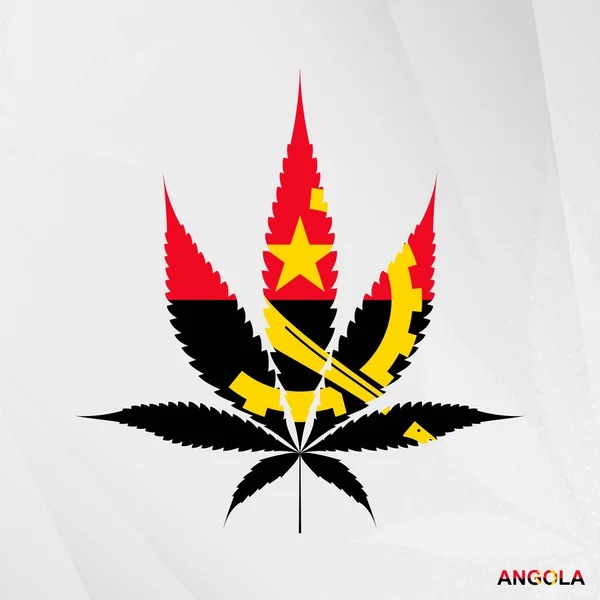 Bandeira Angola Forma Folha Marijuana Conceito Legalização Cannabis Angola —  Vetores de Stock