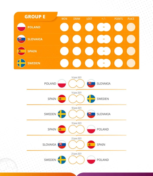 Competencia Europea Fútbol 2020 Calendario Partidos Del Grupo Todos Los — Archivo Imágenes Vectoriales