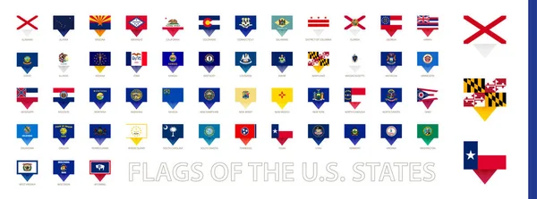Флаги Штатов Сша Коллекция Булавочных Флагов Векторный Флаг Установлен — стоковый вектор