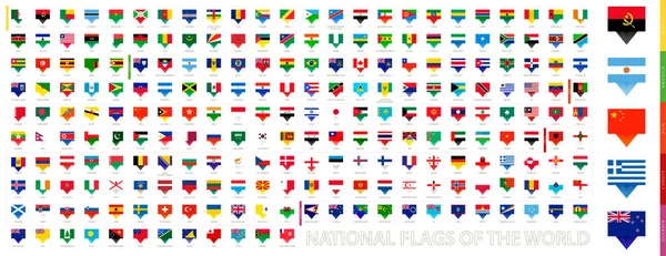 Alla Nationella Flaggor Världen Stift Flaggor Samling Vektorflaggmängd — Stock vektor